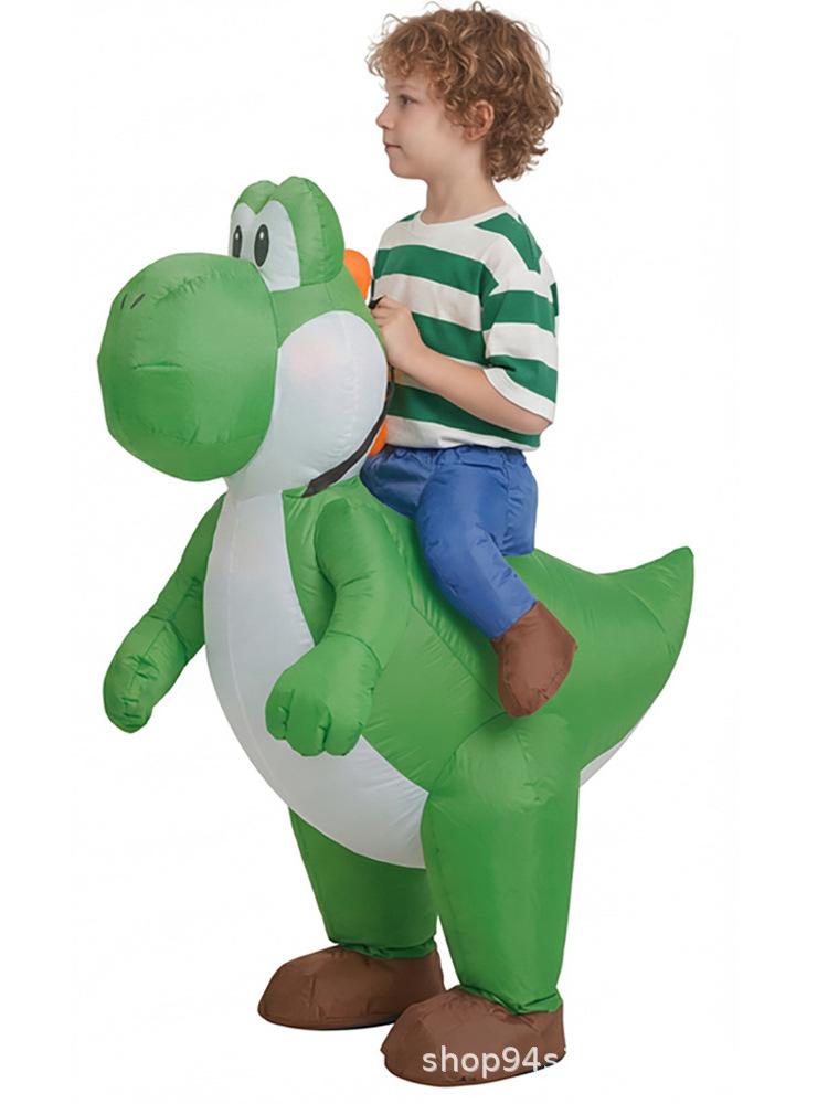 Yoshi Riding Inflatable Dinosaur Costume for Adults Kids Halloween Cosplay Blow Up Ride-On T-Rex Suit