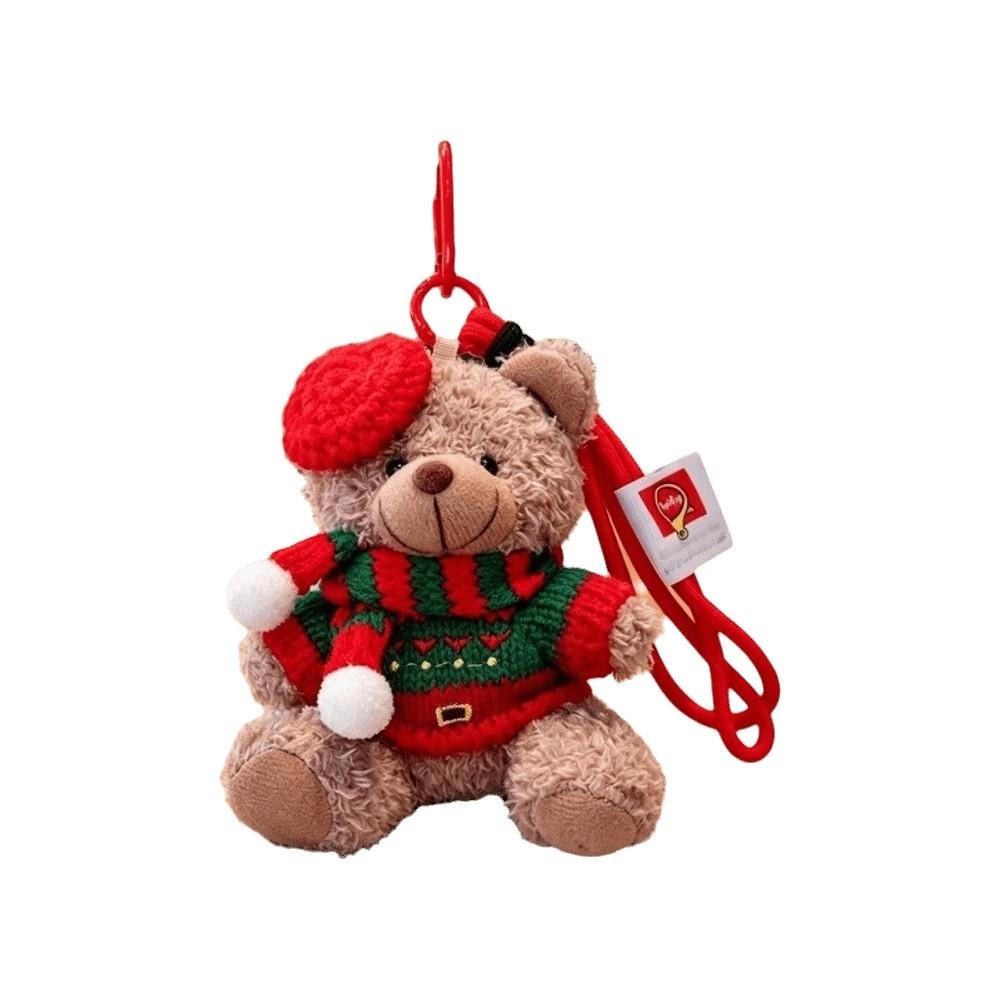 Red Beret Plush Bear Keychain Soft Plush Xmas Tree Bauble Cartoon Bag Charm  Festival Gathering
