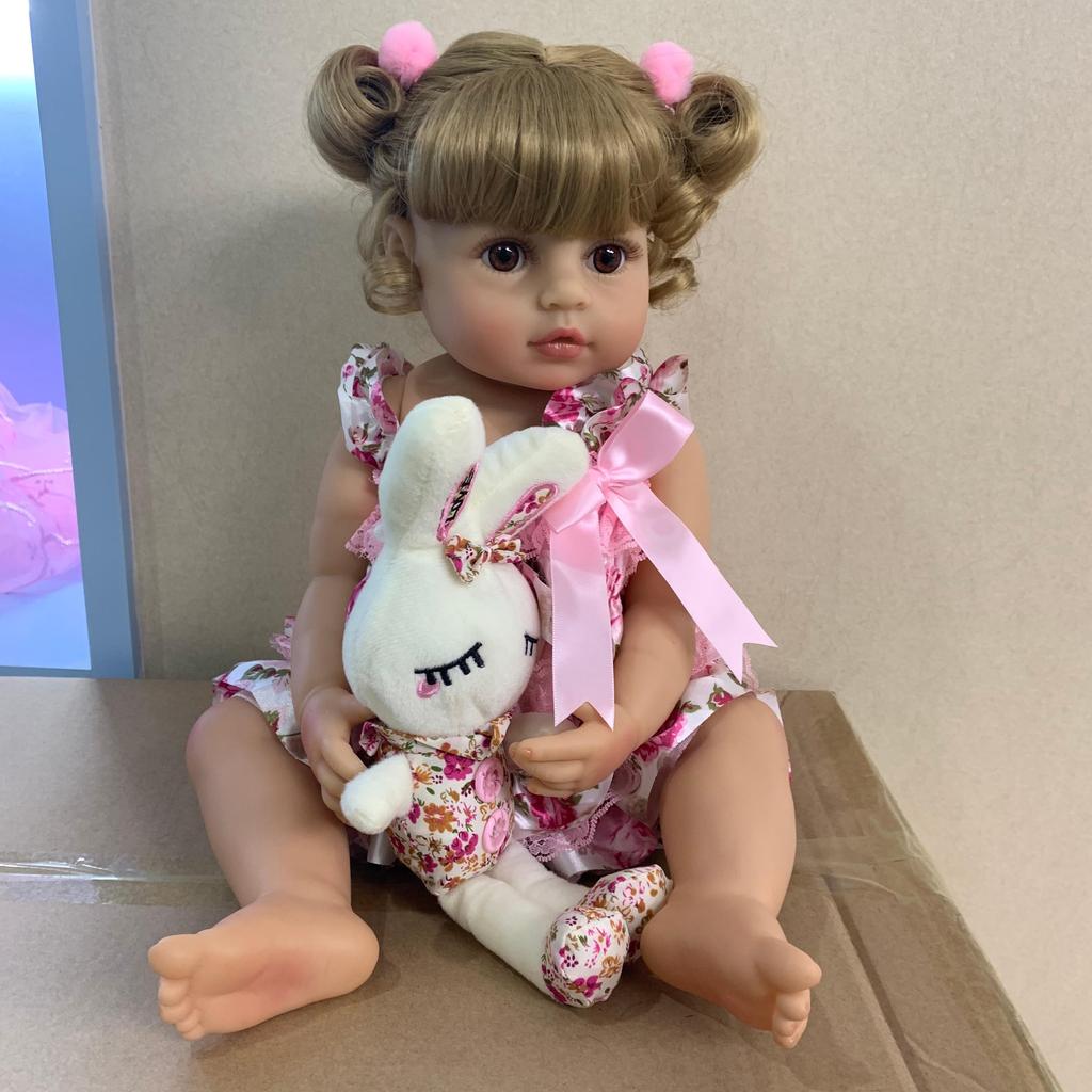 55CM NPK Reborn Baby Toddler Girl Princess Doll Lifelike Very Soft Full Body Silicone Doll Bath Toy