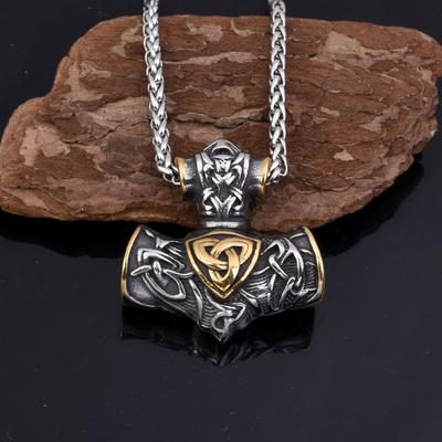 Stainless Steel Titanium Steel Viking Thor 'S Hammer Pendant Necklace Celtic Mythology Jewelry 