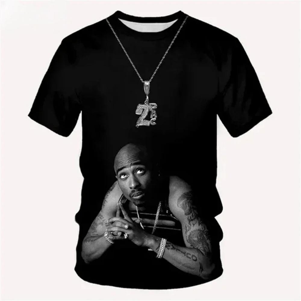 Men's 2Pac Graphic Hip Hop Short Sleeve T-Shirt Harajuku Summer Tops