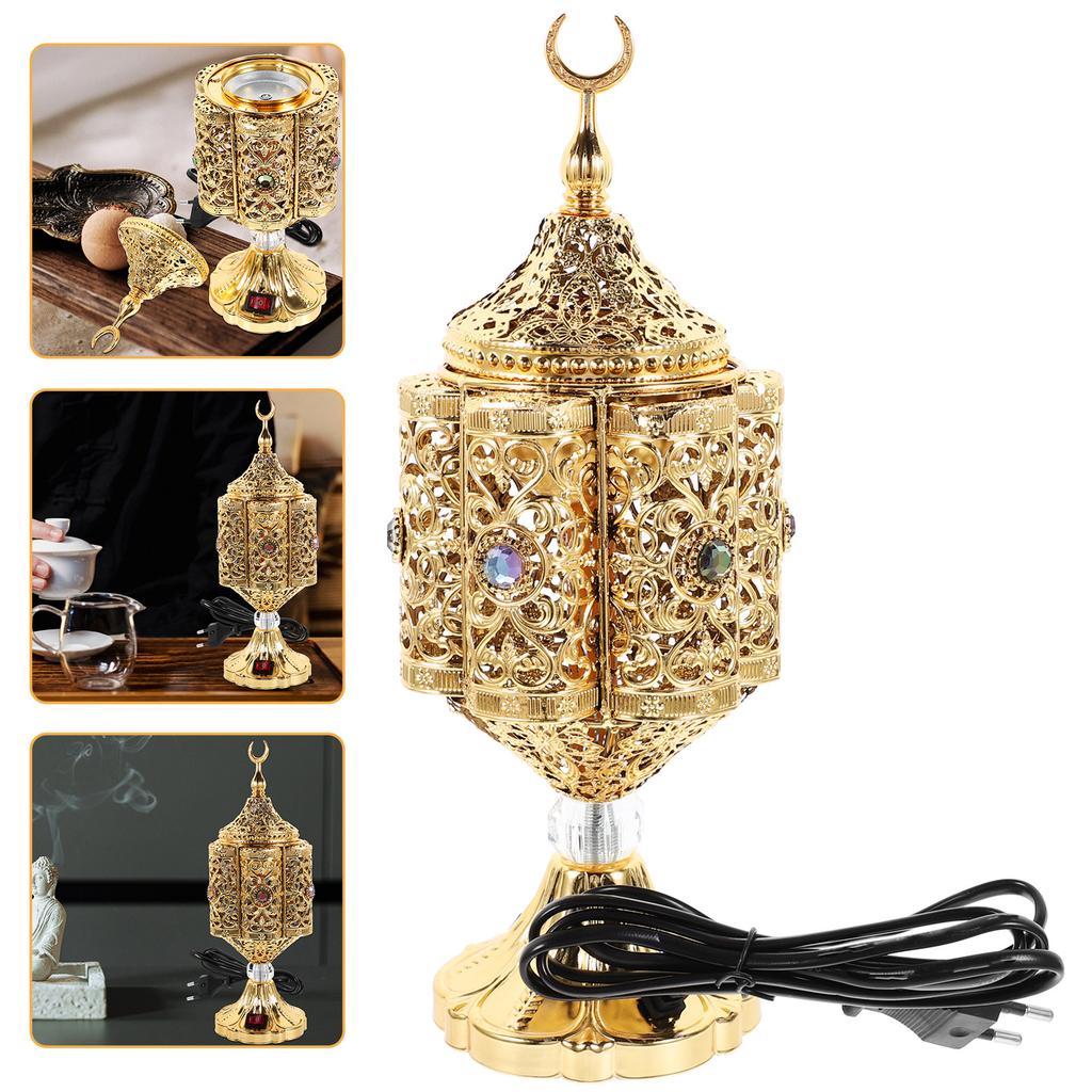 Electric Incense Burner Desktop Aroma Burner Portable Metal Censer Holder Plug in Retro Vintage Decorative Centerpiece for Home