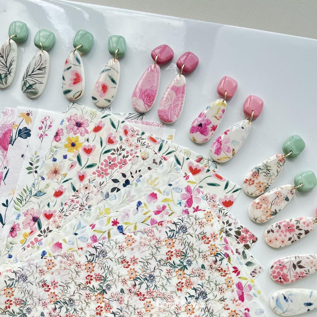 2 Stück weiches Keramik-Transferpapier der Serie „Naturblumen“ – geeignet für die Herstellung von handgefertigten DIY-Ohrringen und Schmuck