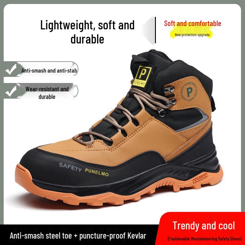 Men's Lightweight Anti-Smash, Puncture-Resistant High-Top Work Safety Shoes