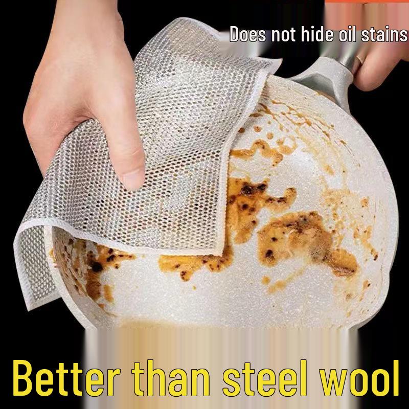 Non-stick Steel Mesh Dishcloth: Easy-Clean Metal Scrubber for Kitchen, Dishwashing, and Pots - Silver Wire Rag