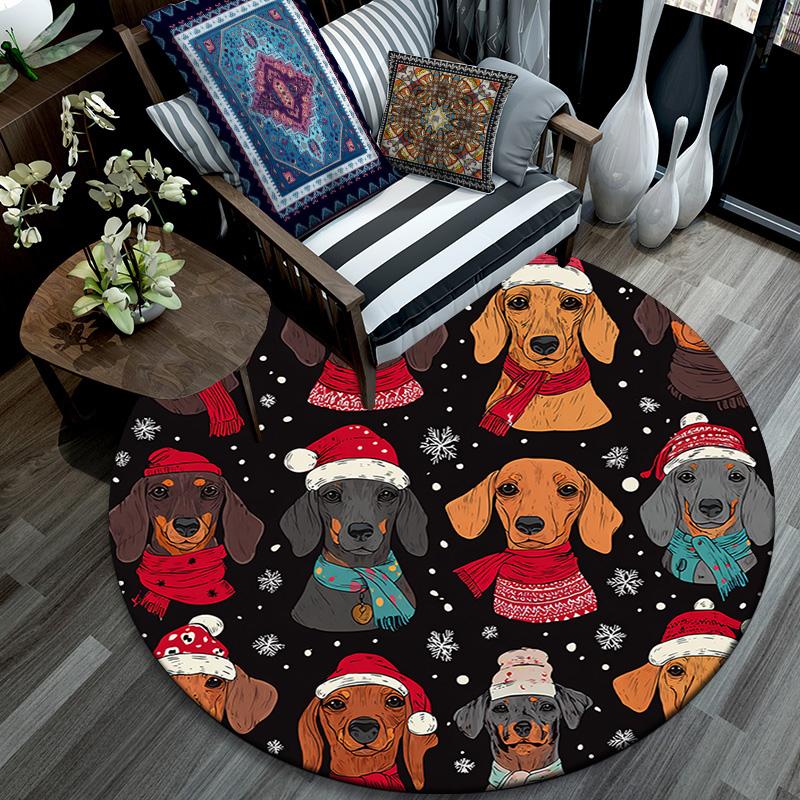 Dachshund Round Area Rug,Carpet Rug for Living Room Bedroom Sofa Playroom Decor,Non-slip Floor Mat