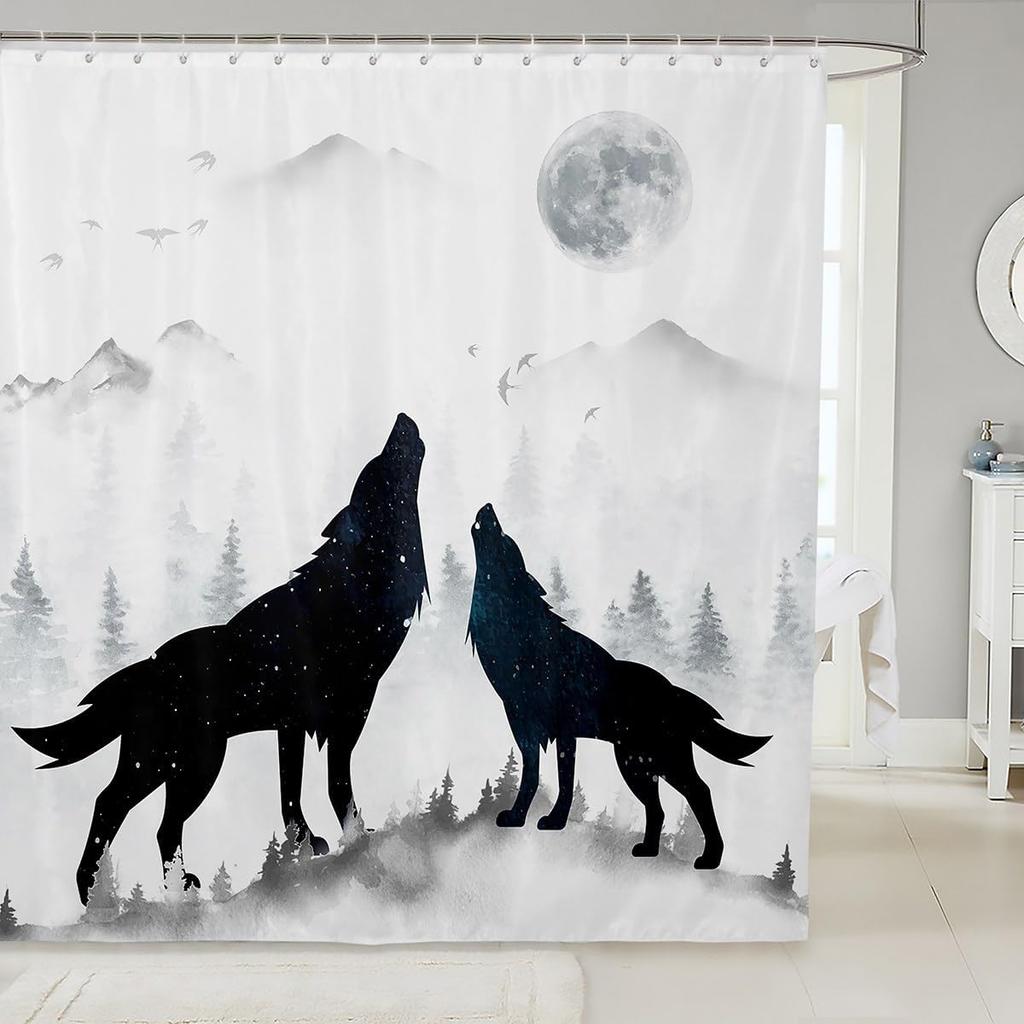 Lovely Dog Shower Curtains,Cute Puppies Cartoon Animal Bath Curtain,Paw Print Blue Cloth Fabric Bathroom Decor Set with Hooks