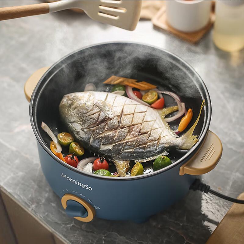 4.0L Multi-functional Electric Hot Pot with Steamer - Retro Blue, 28CM
