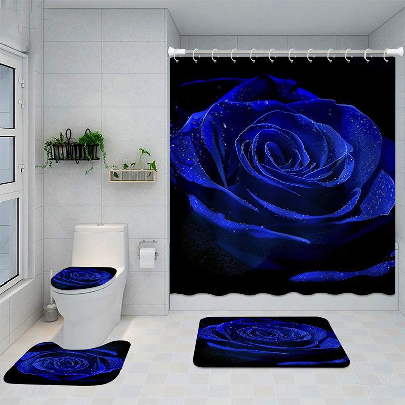 Bathroom Four-Piece Polyester Shower Curtain Rose Series 3D Digital Printing Shower Curtain Bathroom Partition Curtain Shower Curtain