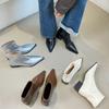 French Pointed Short Boots Women's Boots 2025 Autumn and Winter New Thick Heel Elastic Thin Boots Silver Thin Fashion Boots