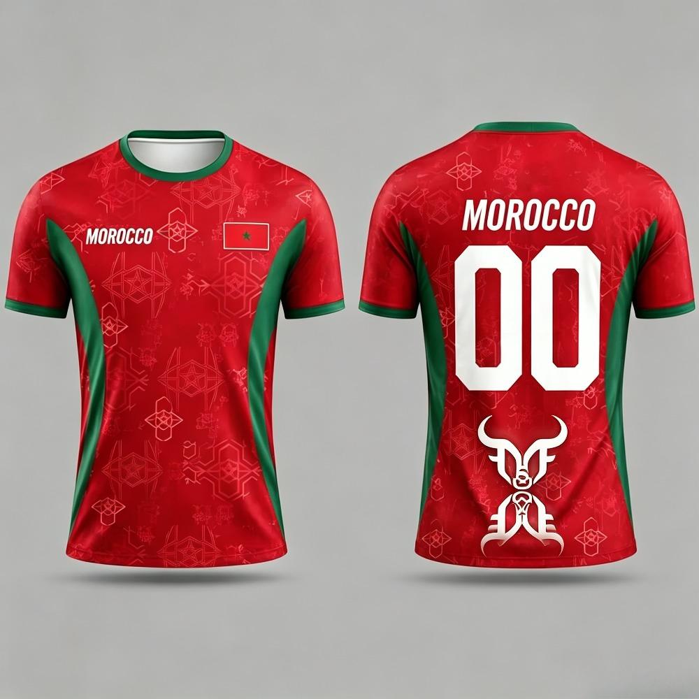 Summer Morocco Flag Print Jersey 3D Printed T-shirtBreathable Quick Dry Fashion Streetwear Sports Sleeve Men's Tee Shirt