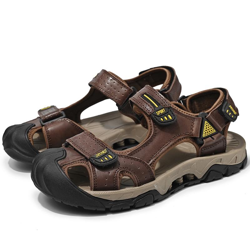 

Летние мужские сандалии из натуральной кожи большого размера Летние мужские пляжные сандалии Сандалии для отдыха на природе для мужчин 38 темно-коричневого