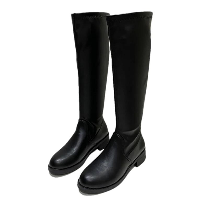 Модные женские кожаные высокие сапоги — фото 7