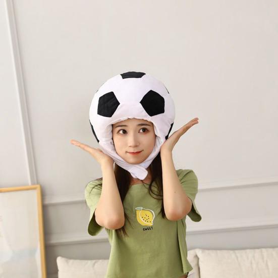 Football Headgear Soft Adjustable Full Coverage Head Cover Cute Decoration Photo Props Cartoon Plush Hat Football Club Party Costume Activity Gift