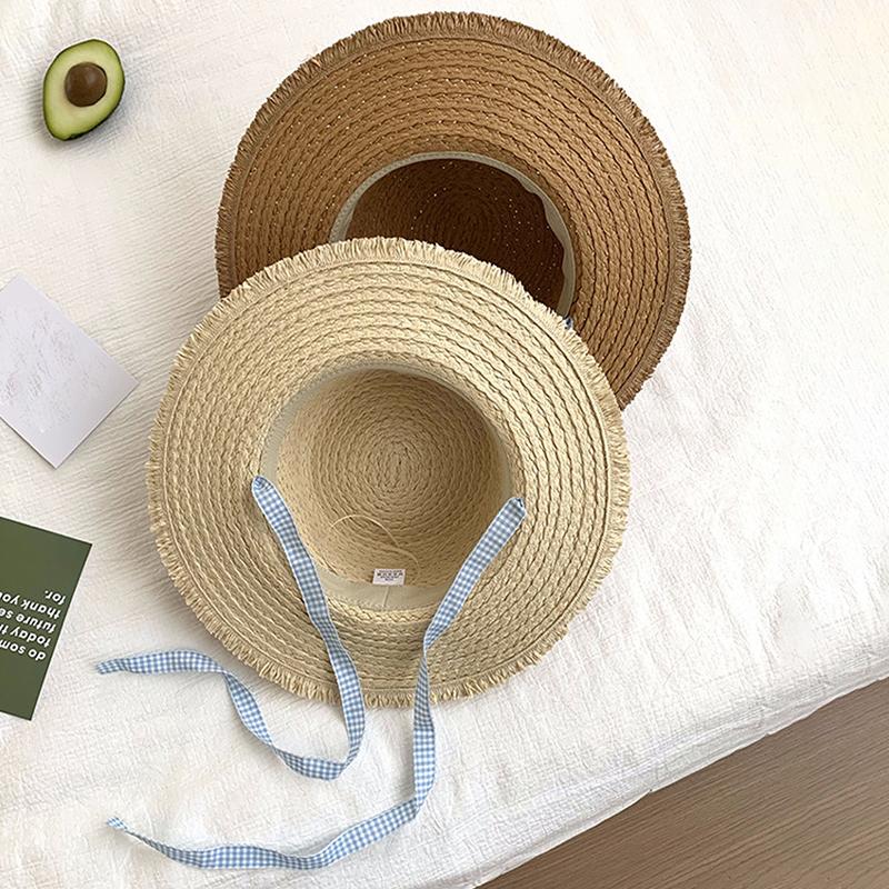 Women'S Wide-Brimmed Straw Hat Beach Sun Hat New Fashionable Sun Protection Floral Lace Bow Breathable Summer Hat
