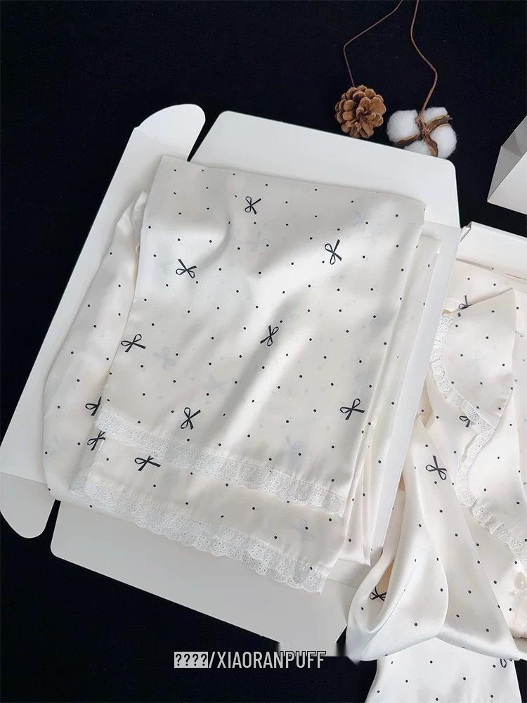 2026 Women s Luxe Snowflake Rhinestone Bow Chiffon Pajamas - Long Sleeve Two-Piece Set Large