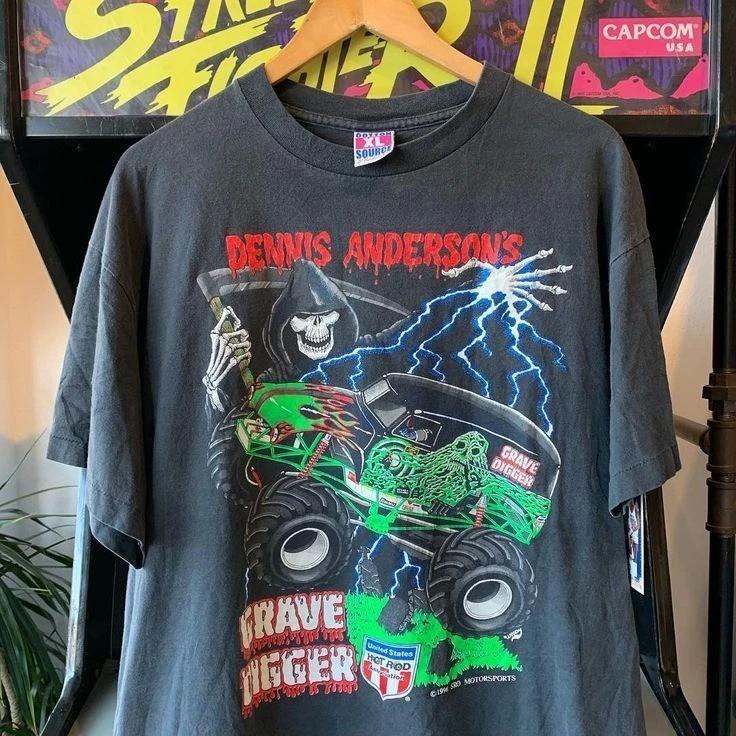 Vtg 90s Grave Digger Monster Truck band Retro style Black T shirt S-5XL Unisex T-Shirt S