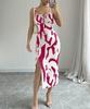 Women's Clothing European, American Spring and Summer New Fashion Printing Slim-fitting Suspender Split Dress Waist