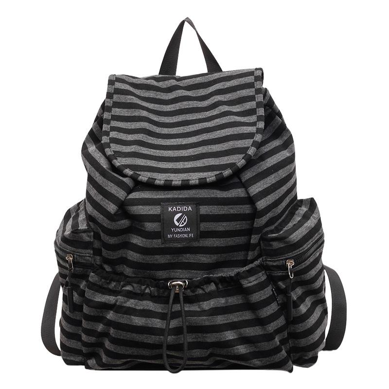 Schoolbag Korean contrasting color schoolbag functional style retro striped backpack new versatile large-capacity student class leisure bag