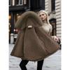 Women's  Winter Detachable Fur Collar Parka, Short Hooded Waist-cinched Warm Coat With Pockets