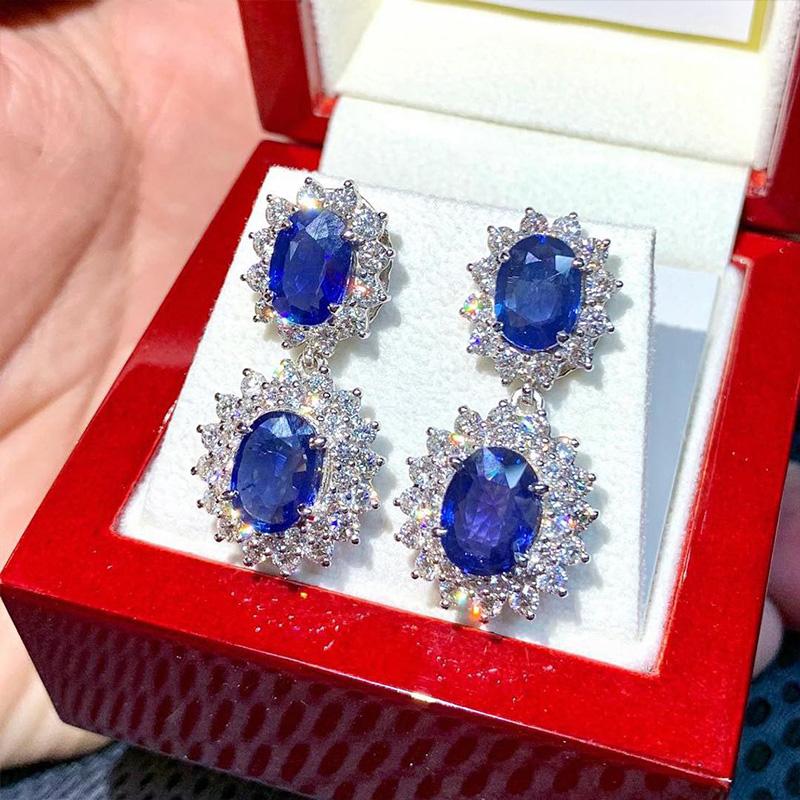 Huitan Luxury Blue Cubic Zirconia Dangle Earrings Women for Wedding Engagement Noble Accessories Elegant Lady's Jewelry Gift Hot