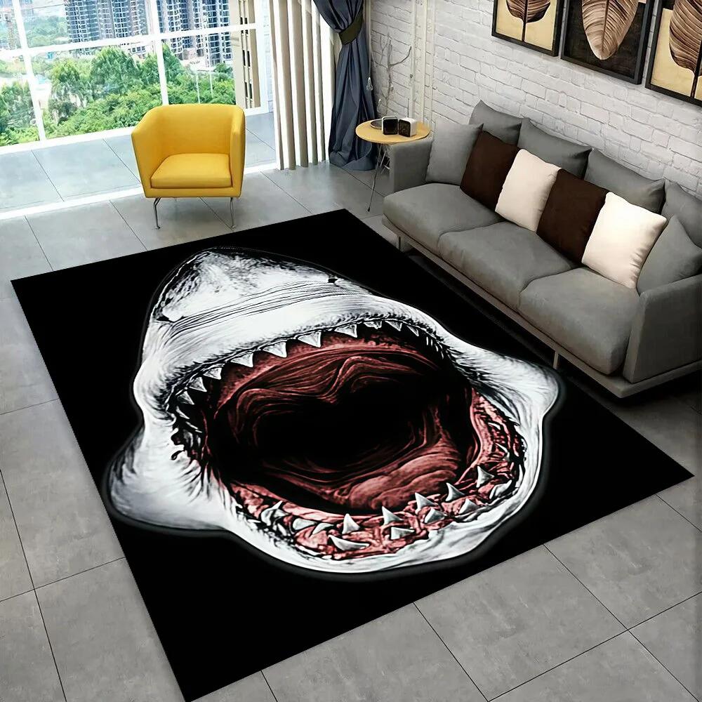 3D Jaws Horror Movie Shark Area Rug,Carpet Rug for Living Room Bedroom Sofa Doormat Decoration,kids Play Non-slip Floor Mat