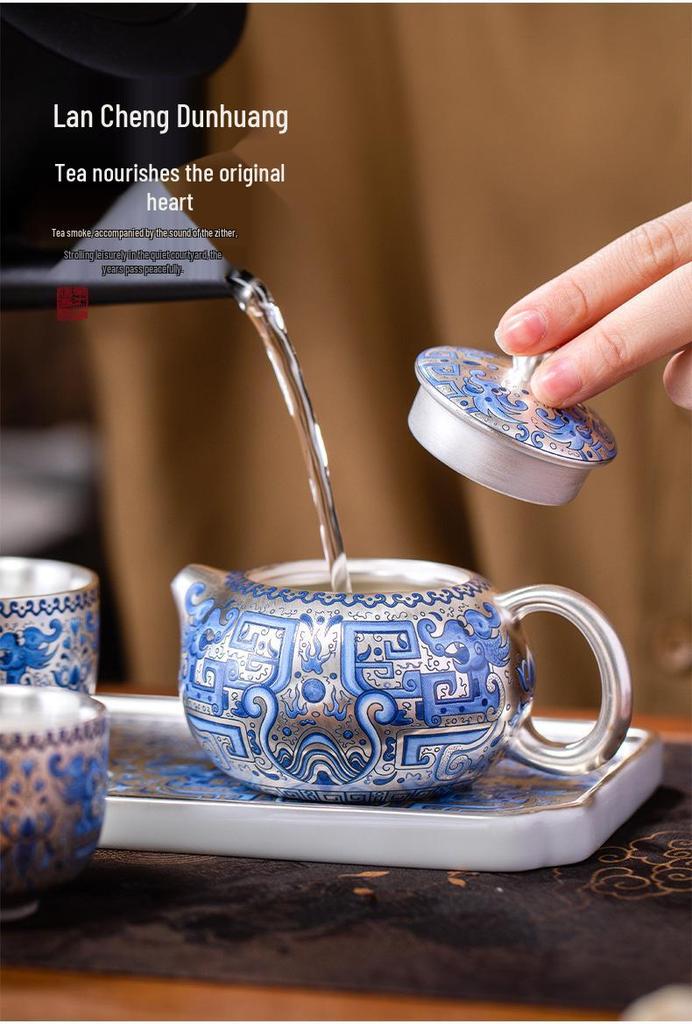 2025 Silver-Plated Ceramic Gongfu Tea Set with Teapot and Cups in Gift Box