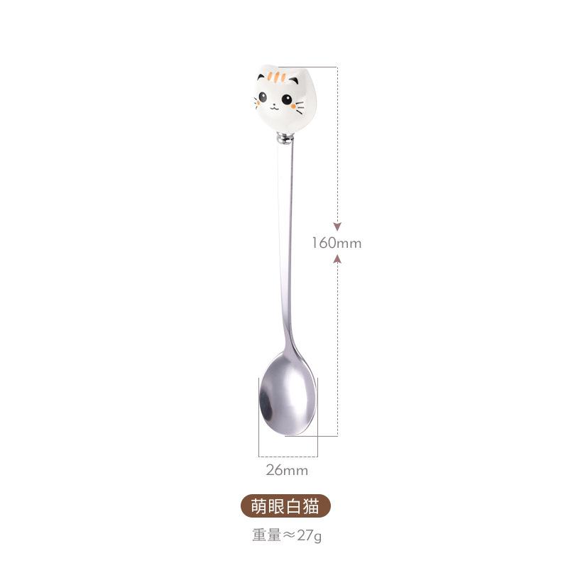 Cute Cute Household Dessert Stirring Spoon Creative Ceramic Cat Coffee Spoon Restaurant Dessert Spoon Small Spoon