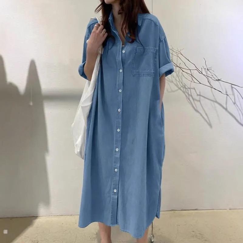 Women's Denim Dress, Shirt Collar Denim Casual Dress