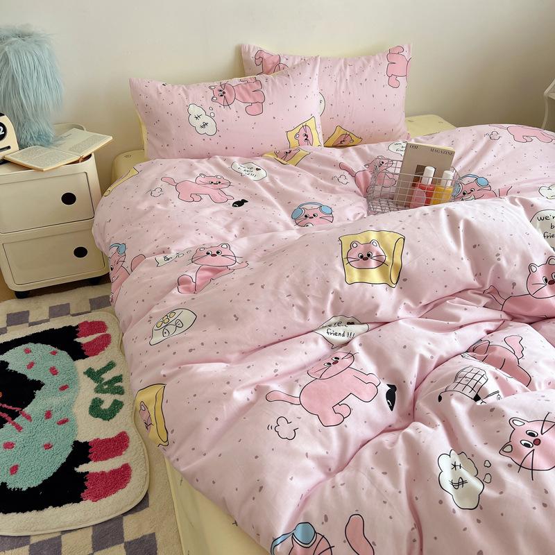 Cztero-częściowy Słodki Mały Świeży Bawełniany Trzy-częściowy Poszwa na Kołdrę Arkusz Łóżkowy Zestaw Dormitory