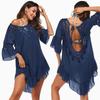 Hand-Knitted Bamboo Cotton Patchwork Crochet Beach Dress with Large Open Back