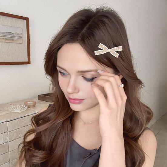Girl Decorative Hairpin, Imitation Pearl Rhinestones Bow Shape Hair Clip, No Damage Side Bang Hair Pin, Versatile Style Hair Accessories