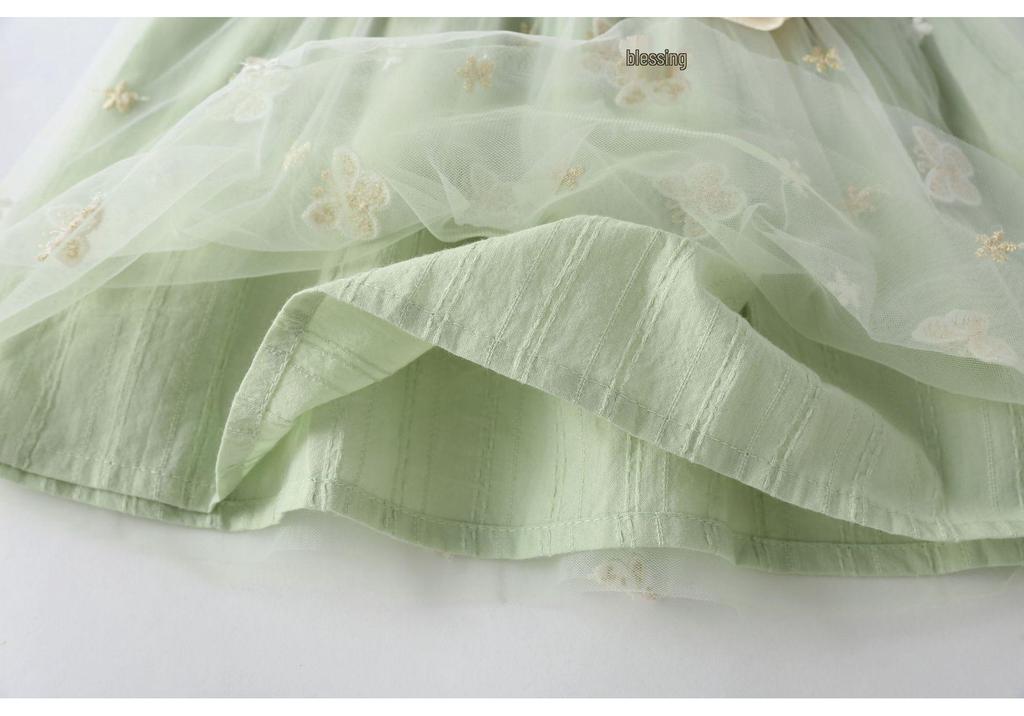 Girls' Chrysanthemum Hanfu Jumpsuit Dress, 2024 Spring Pleated Princess Skirt for Little Ones