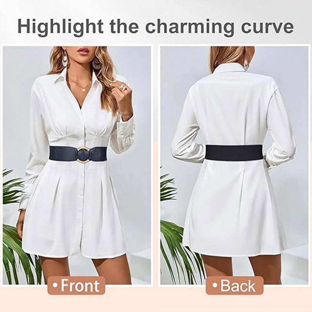 PU Waist Cincher Elegant Wide Chain for Dress Elastic PU Waistband Trendy Underbust Waist Chain Wide Belt