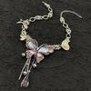 Handmade Crystal Embellished Butterfly Heart Pendant Necklace Adjustable Neckchain with Delicate Fringe Movement