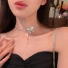 Elegant Korean Rhinestone Bow Tassel Necklace - Luxury Clavicle Chain for Women