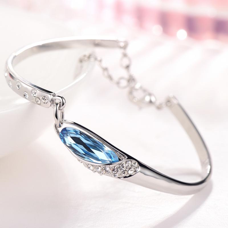 

Браслет Yilian из стерлингового серебра 925 пробы с синим кристаллом - Модный браслет в корейском стиле для женщин и подарок для лучшей подруги. 925 Silver