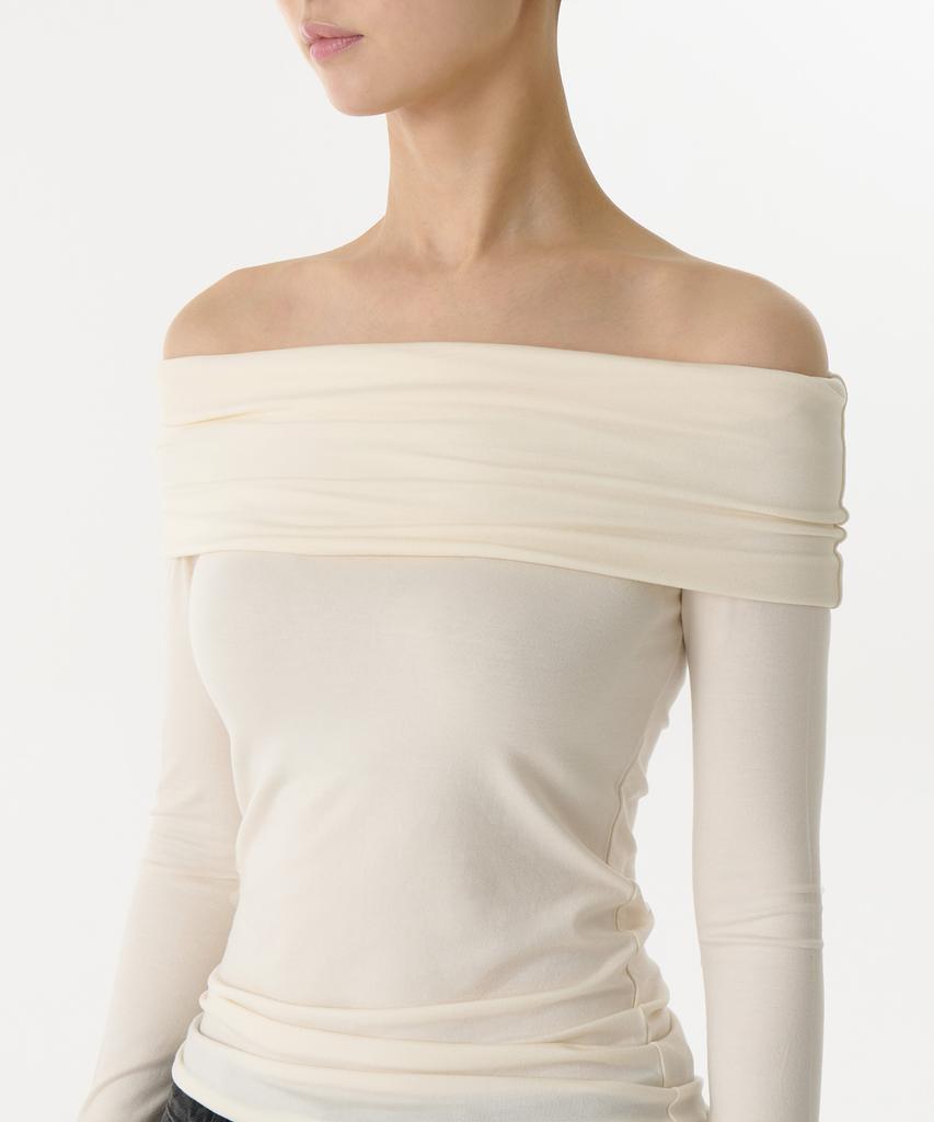 MUSINSA STANDARD WOMAN Women'S Tencel Turn Down Off-Shoulder Long Sleeve T-Shirt [Cream]