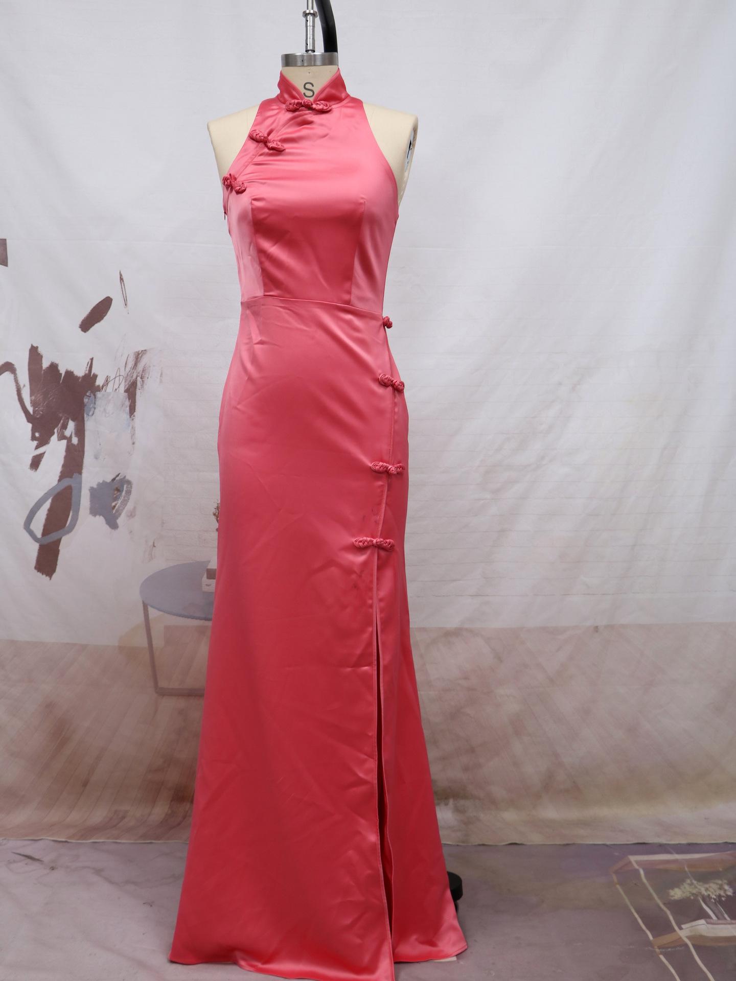 

2025 осень и зима женская одежда сексуальные секущиеся кончики ретро одежда для подружек невесты китайское свадебное платье ципао XL розы красного