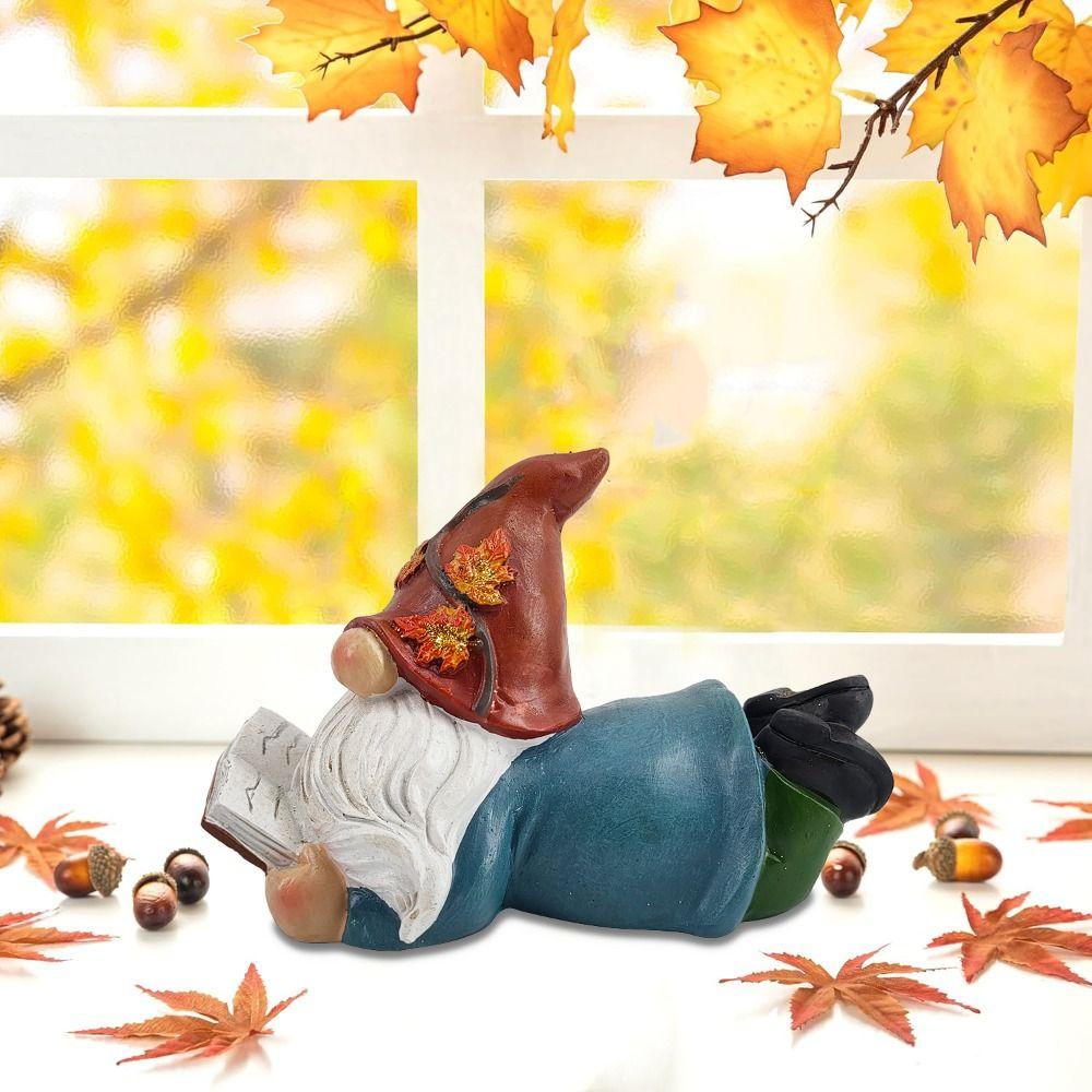 Resin Dwarf Sculpture Funny Miniature Statue Thanksgiving Pumpkin Decoration Gnome Figurine  Props