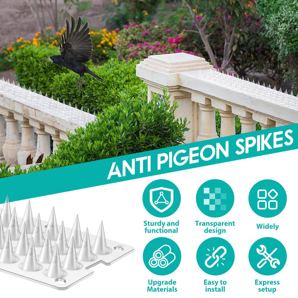 24Pcs Bird Repeller Spikes Plastic Transparent Cat Intruder Deterrent Strip Anti Climb Fence Wall Spikes for Pigeon Squirrel Cat