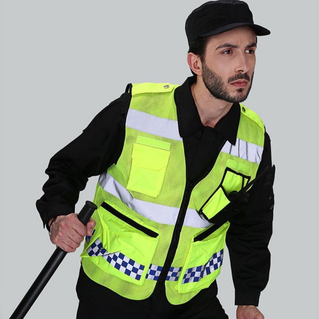 Gilet di sicurezza riflettente estivo multifunzionale traspirante a rete multip tasche per traffico traspirante per ferrovia e sport da corsa