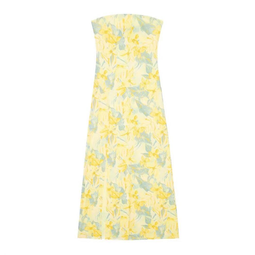 Frühlings Seide Mesh Print Trägerloses Kleid: Europäischer & Amerikanischer Stil, Slim-Fit Damenmode 2023