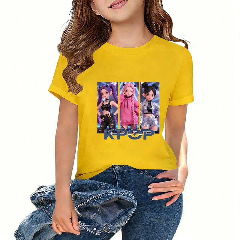 Kids Girls Kpop Hunters Zoey Mira Rumi Print Short Sleeves T-shirt