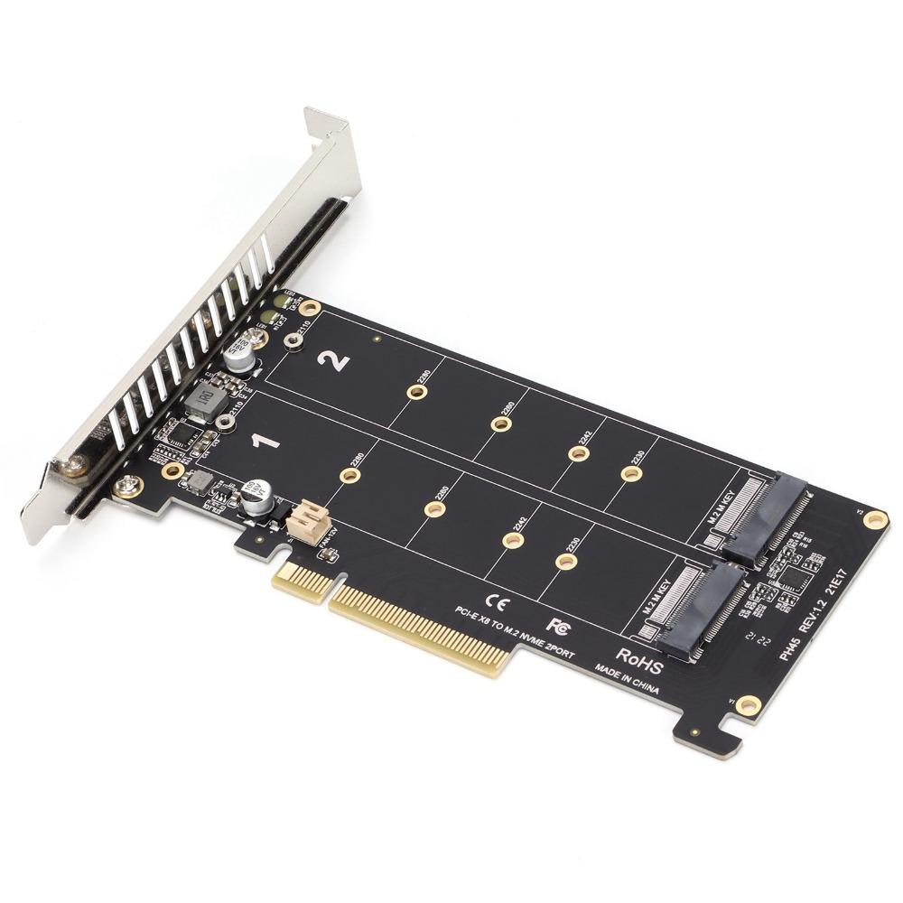 High Performance M.2 SSD PCIE X8 M Key Hard Drive Converter Dual M.2 NVMe SSD  PC Upgrade
