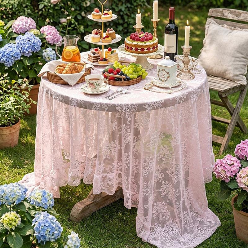 French Style Lace Table Cloth Elegant Floral Embroidered Table Cover Vintage Tablecloth for Wedding Garden Dining Table Decor