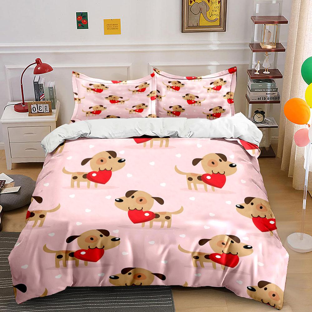 Cartoon Dog Valentine'S Set Multiple Sizes Kid'S And Adults' Bedroom Exquisite 3Pc Bedding Set, Gift