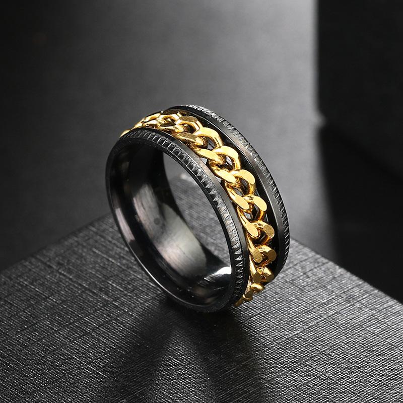 Anxiety Fidget Ring For Men Punk Titanium Stainless Steel Black Blue Spinning Spinner Rotatable Chain Rotating Rings Homme Gift