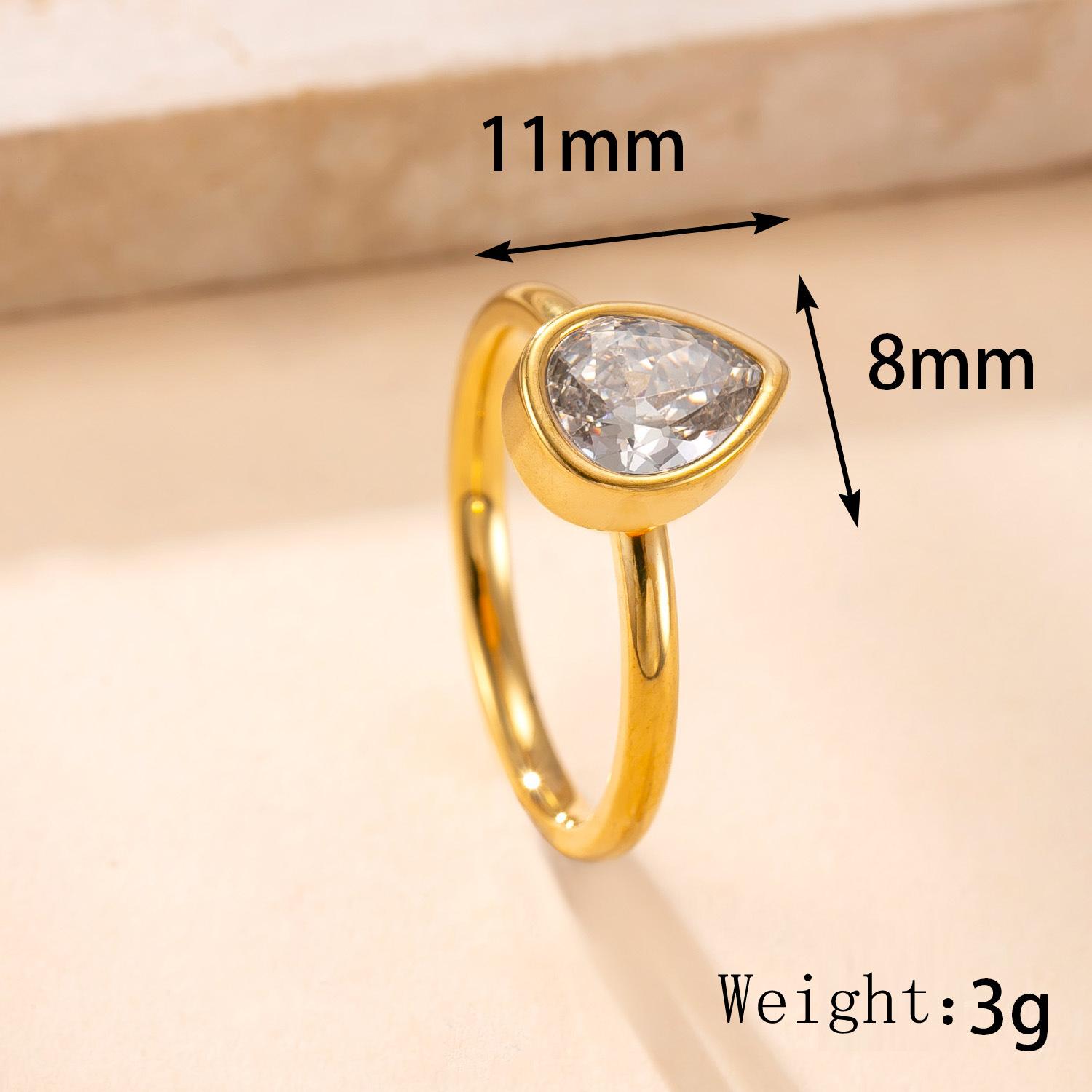 

Clear Zircon Waterdrop Women Finger Ring Stainless Steel Gold Color Trendy Rings Zircon Birthday Gift Wholesale 9