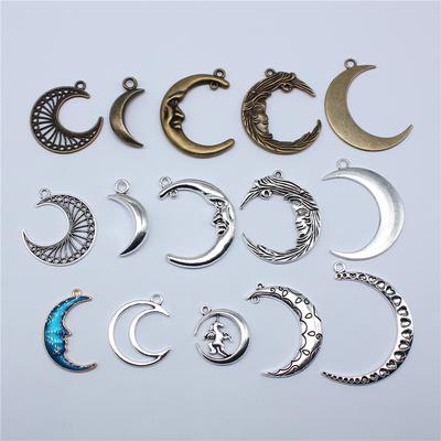 5pcs Moon Pendant Charms For Jewelry Making DIY Handmade Craft Antique Jewelry Making
